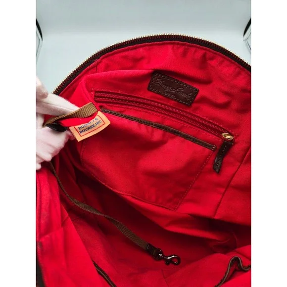 Dooney & Bourke Monogram Satchel Bag Brown Gold DB‎ Logo 1975 Leather Trim - Picture 4 of 11